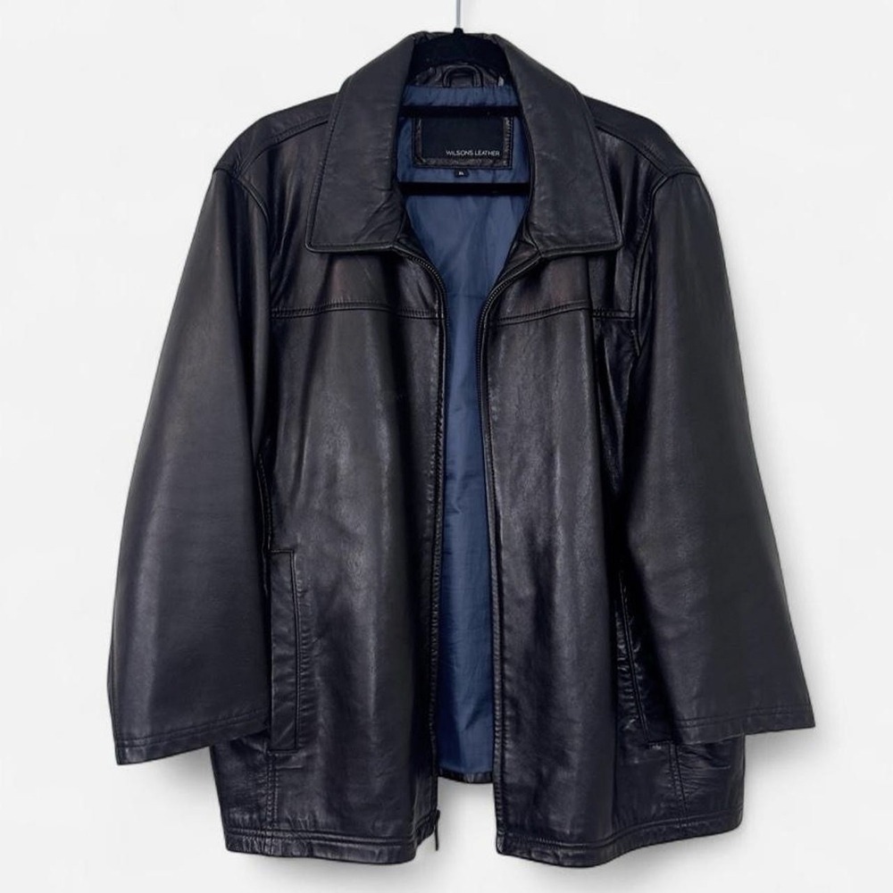 Vintage 90s Wilsons Genuine Leather Jacket Black Lined Bomber Coat Men's Size XL